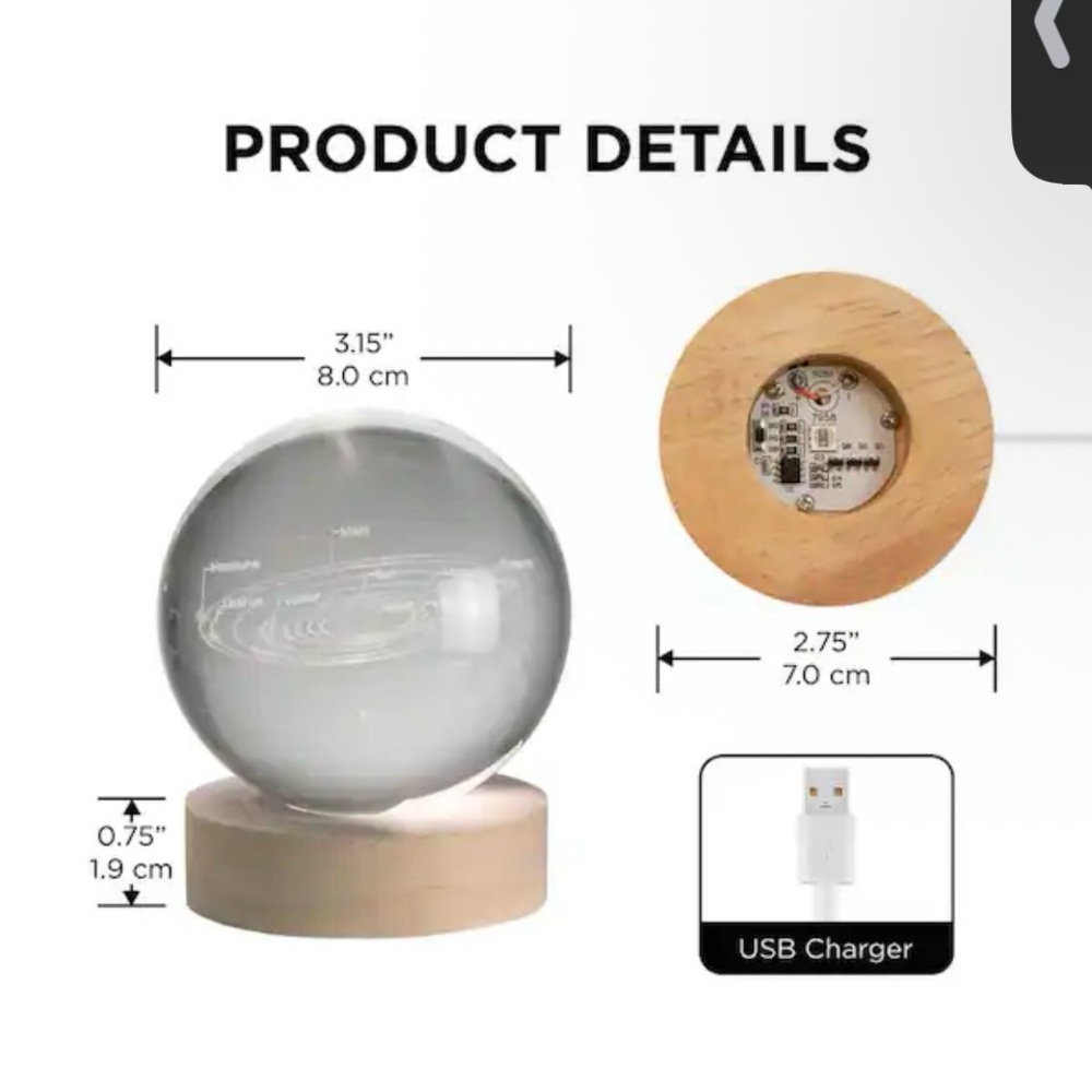 Crystal Ball LED Light with Wooden Base - Picture 4 of 6
